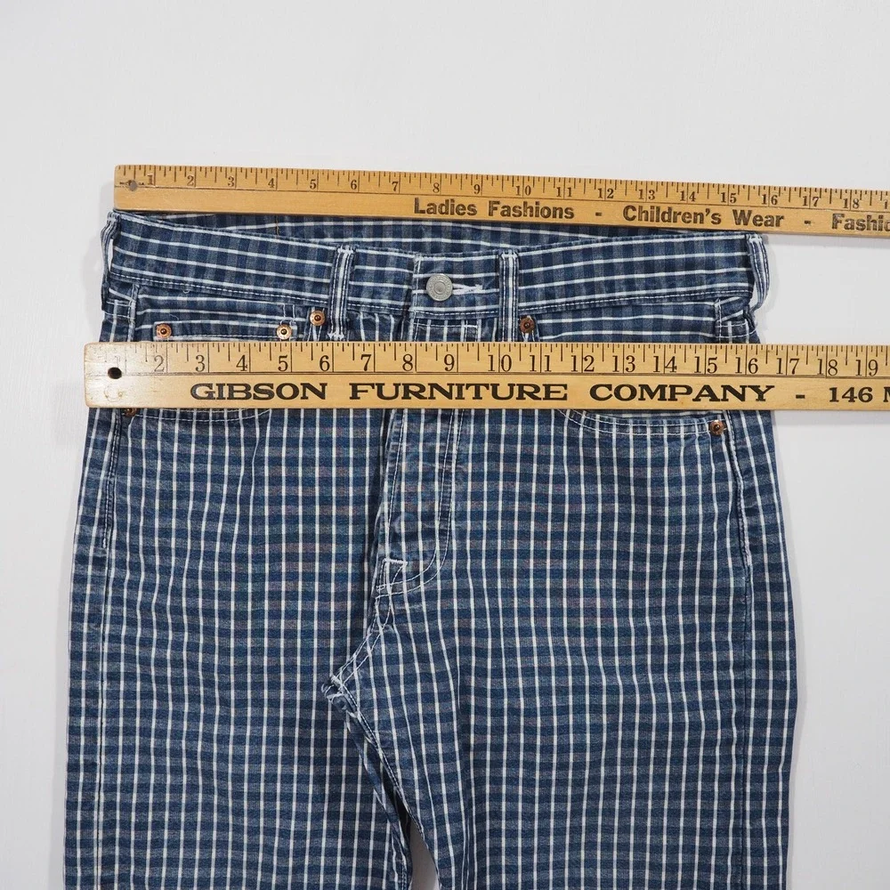 Levis 501 Shorts Mens 32 Blue Checkered Grid Denim Button Fly Streetwear Jorts